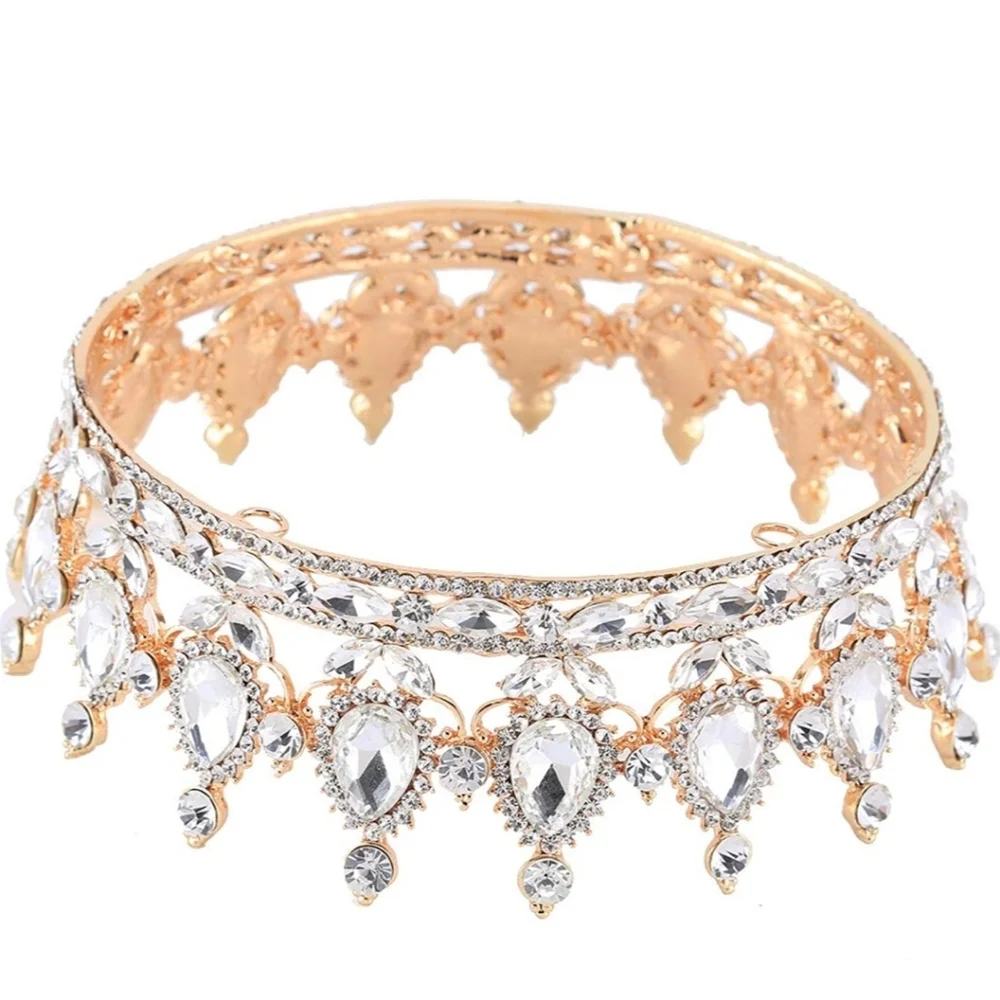 Gold Plated Crystal Rhinestone Full Circle Tiara Crown